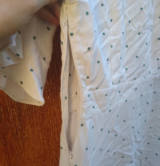 Free People All Yours Cream Green Polka Dot Wrap Bust Tie Mini Dress Small 4 - Picture 5 of 16